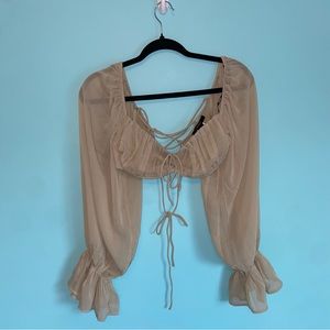 Sage flare sleeve crop top